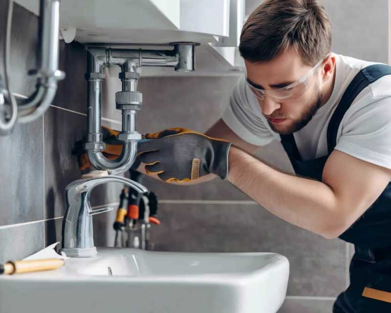 Plombier réalisant une installation sanitaire à Triel-sur-Seine (78)